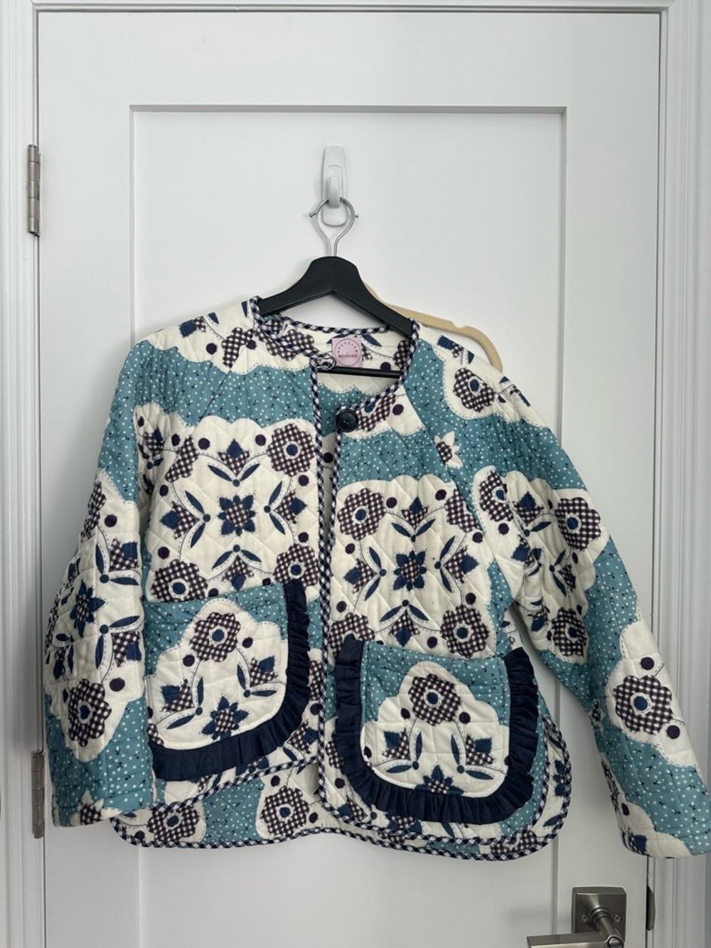 Quilted Floral Patchwork Jacket - Blue & Cream